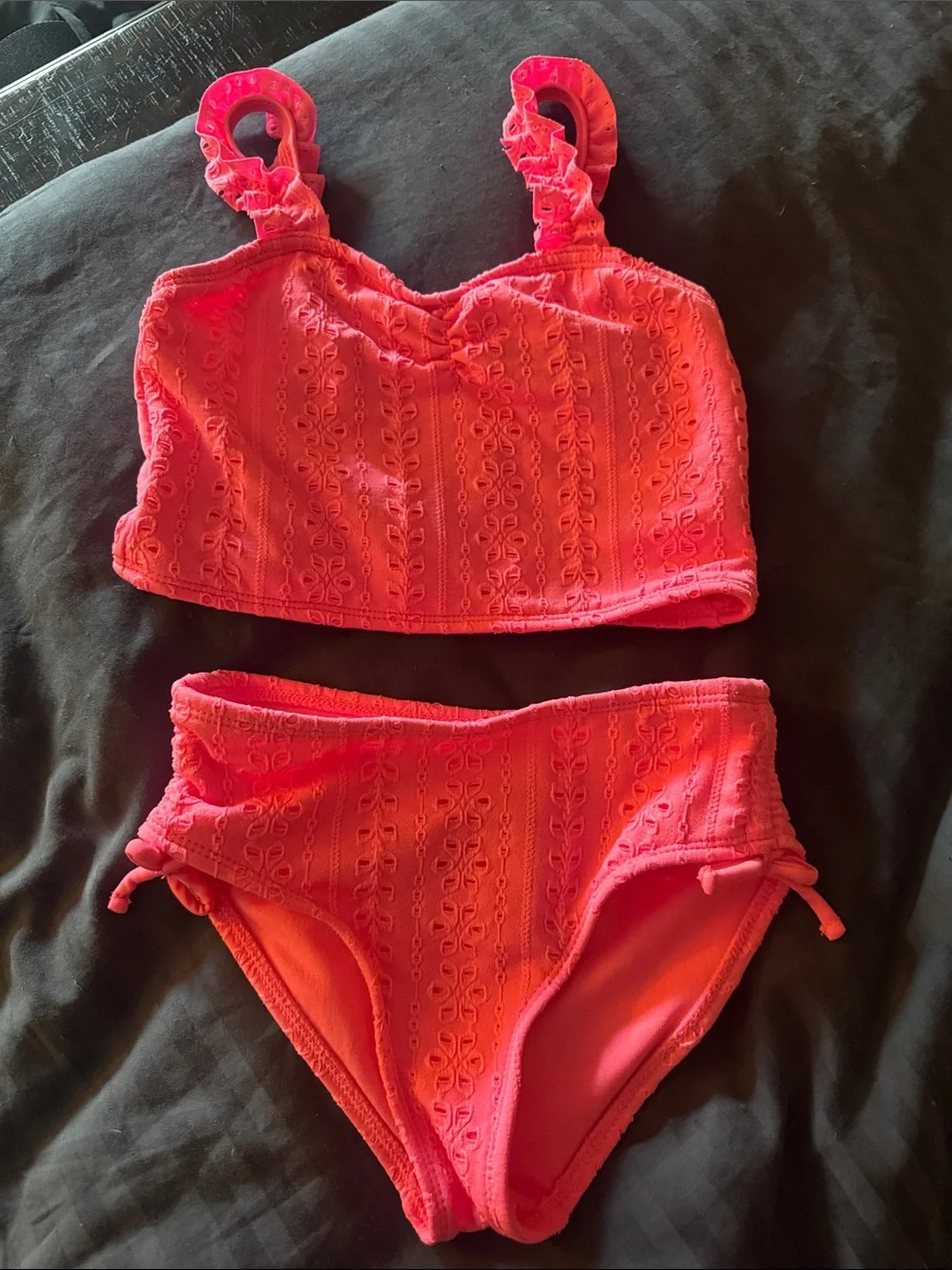Neon Pink Eyelet Two-Piece Swim Set